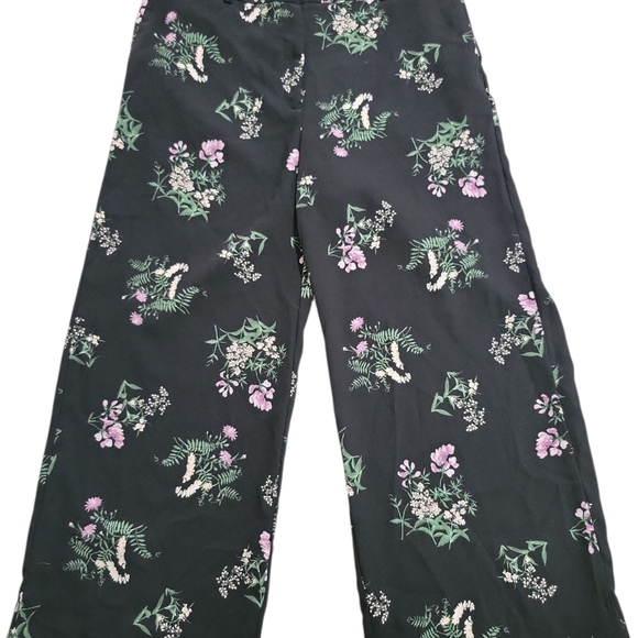 Ann Taylor Women's Floral Wide Leg Crop Trouser Parts Size 6 Flowy Black - Picture 2 of 11